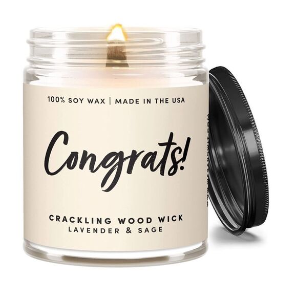 NWT Wool + Pepper Co. CONGRATS Crackling Wood Wick Soy Candle - Picture 2 of 5